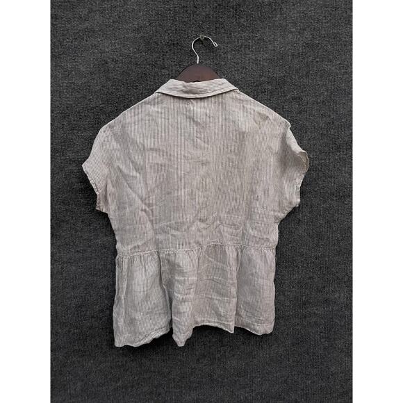 C&C California Shirt Womens Small White Black Striped Linen Peplum Short Sleeve - Picture 2 of 7